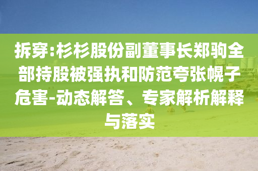 拆穿:杉杉股份副董事長鄭駒全部持股被強執(zhí)和防范夸張幌子危害-動態(tài)解答、專家解析解釋與落實