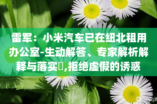 雷軍：小米汽車已在紐北租用辦公室-生動(dòng)解答、專家解析解釋與落實(shí)?,拒絕虛假的誘惑